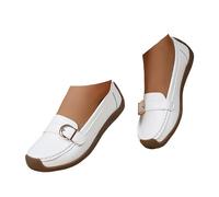 Xbemkste Mocassini da donna con fibbia in metallo, eleganti scarpe da lavoro, scarpe da lavoro, comode, per il tempo libero, per l'ufficio, tutti i giorni, bianco, 40 EU
