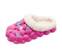 Xbemkste Pantofole calde da donna, in lana sintetica in memory foam, chiuse, morbide, morbide, comode e antiscivolo, per interni ed esterni, rosa intenso, 37.5 EU