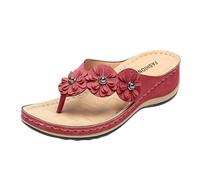 Xbemkste Sandali da donna ortopedici con plantare, infradito comode, suola morbida, per il tempo libero, per tutti i giorni, in spiaggia, Colore: rosso, 38.5 EU