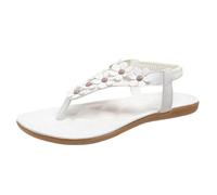 Xbemkste Sandali estivi da donna, con motivo floreale, comodi, piatti, per il tempo libero, con cinghie elastiche per tutti i giorni, spiaggia, mare, piscina, bianco, 34.5 EU