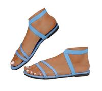 Xbemkste Sandali piatti da donna, casual, alla caviglia, elasticizzati, estivi, con cinturino a croce, comodi, piatti, per il tempo libero, Celeste., 37 EU