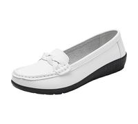 Xbemkste Scarpe da donna Nuove Casual Flat Singole Scarpe Mamma Suola Spessa Sneakers Leo Stampa Donna, bianco, 40 EU
