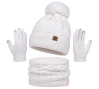 Xbemkste Set cappello sciarpa e guanti da donna termico invernale caldo lavorato a maglia berretto scaldacollo e guanti touchscreen sciarpa da donna scaldacollo 3 in 1 set freddo, bianco, Etichettalia