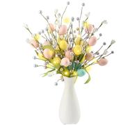 Xbessc 3 Pezzi Ramo di Uova di Pasqua Rami di Albero di Pasqua Artificiali | Fiori Finti e Primaverili con Bacche Uova di Pasqua e Nastro di Raso Verde per Feste Di Primavera Centrotavola Tema Pasquale