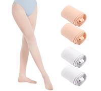 Xbessc 4 Paia Collant da Balletto Bambina 80 Den Calze Danza Classica con Piedi Bianco Color Carne Calzamaglia Bambina per Spettacoli Giornalieri di Lezioni di Ballo per Bambini dai 5 ai 9 Anni
