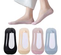 XBFOCNH 4 Paia di Calzini da Ballerina da Donna, Calzini Traspiranti, Calzini da Sneaker Invisibili, No Show, Calzini Antiscivolo con Cuscinetto in Silicone, Calzini Corti, Mezzi Calzini