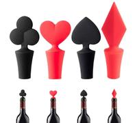 XBFOCNH 4 Pezzi Tappi in Silicone per Bottiglie di Vetro e Vino,Tappi Silicone Bottiglie con Design Poker(Cuori, Quadri, Picche, Fiori), Tappo Riutilizzabile ed Ermetico per Birra,Prosecco e Bevande