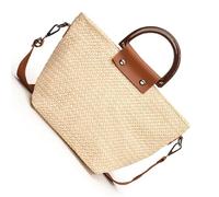 xbiez Borsa a tracolla da donna alla moda intrecciata a mano, borsa a tracolla in paglia da spiaggia con manico superiore e borsa per tutti i giorni da donna intrecciata a mano, Beige, One Size