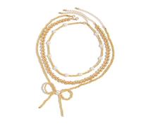 xbiez Collana con ciondolo a forma di fiocco con perle, alla moda, semplice catena per il collo, per uso quotidiano, feste, date dal design unico, Misura unica, come descritto, come descritto