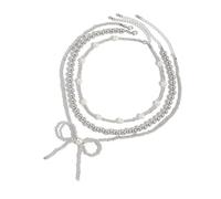 xbiez Collana con ciondolo a forma di fiocco con perle, alla moda, semplice catena per il collo, per uso quotidiano, feste, date dal design unico, Misura unica, come descritto, come descritto