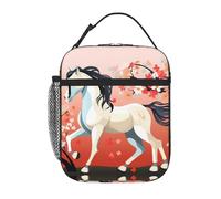 XBKGOHA Borsa termica portatile per il pranzo, motivo: cavallo sulla parte anteriore degli alberi in fiore, stampata, riutilizzabile, per uomini e donne