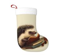 XBKGOHA Calza decorativa natalizia con riccio che legge un libro Immagine utilizzata per attività della comunità, spettacoli teatrali e riunioni di festa