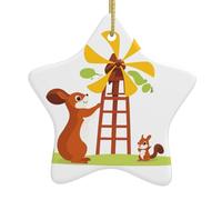 Xbkgoha - Ciondolo a forma di albero di Natale, in ceramica, a forma di piccolo scoiattolo che gioca con mulino a vento, progettato specificamente per le vacanze, 7,9 x 7,9 cm