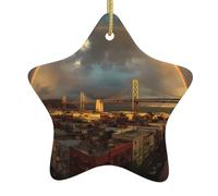 Xbkgoha - Ciondolo a forma di albero di Natale in ceramica a forma di stella con l'arcobaleno dopo la pioggia, progettato specificamente per le vacanze, 7,9 x 7,9 cm