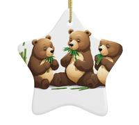 Xbkgoha - Ciondolo a forma di albero di Natale in ceramica a forma di stella con tre orsetti che mangiano bambù, stampato specificamente per le vacanze, 7,9 x 7,9 cm