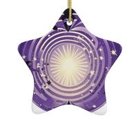 Xbkgoha - Ciondolo a forma di stella in ceramica a forma di albero di Natale con piccole stelle nel vortice viola stampato progettato specificamente per le vacanze, 7,9 x 7,9 cm