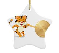 Xbkgoha - Ciondolo a forma di stella in ceramica, motivo: piccola tigre che batte il gong, progettato specificamente per le vacanze, 7,9 x 7,9 cm