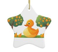 Xbkgoha - Ciondolo a forma di stella in ceramica per albero di Natale, con piccola anatra gialla sotto il pero, stampato progettato specificamente per le vacanze, 7,9 x 7,9 cm
