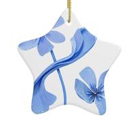 Xbkgoha - Ciondolo a forma di stella in ceramica per albero di Natale, con stampa floreale azzurra, progettato specificamente per le vacanze, 7,9 x 7,9 cm