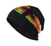 XBKGOHA Little Squirrel Under The Cherry Tree Printing Adult Fashion Knit Hat - Cappello lavorato a maglia, morbido, confortevole e traspirante, nero