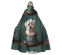 XBKGOHA Mantello con cappuccio per adulti con piccola cagnolino bianco in tazza da tè stampato, senza cerniera, comodo per feste in costume