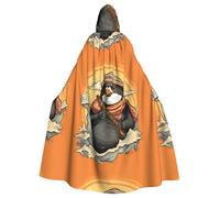 XBKGOHA Mantello con cappuccio per adulti con stampa pinguino che suona il flauto, per Halloween, senza cerniera, comodo per feste in costume