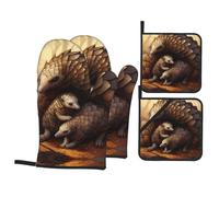 XBKGOHA pangolin genitorialità stampa Picture Kitchen cottura set, guanti da forno, ispessito e isolato quattro pezzi tuta