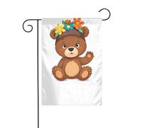 XBKGOHA Piccolo orso bruno con cappello di fiore Immagine Giardino pennone esterno cortile decorazione moda 30,5 x 45,7 cm
