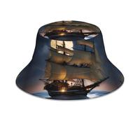 XBKGOHA Pirata Barca a vela Stampa Luna Piena Riflettente Cappello Della Secchio Uomo e Donna Casual Outdoor Nero