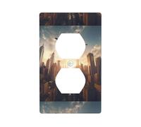 XBKGOHA Plane Flying Over Tall Buildings Picture Double Socket Wall Panel decorativo per aree residenziali e commerciali 11,4 x 7 cm