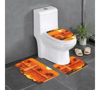 XBKGOHA Set di 3 tappetini antiscivolo con bottiglie, birra, spiaggia, tramonto, foto, tappeti da bagno per il massimo comfort, bagno principale