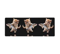 XBKGOHA Tappetino per mouse extra large con immagine di gattino che cattura pesci, forte adesione, durevole, bordo di bloccaggio preciso 30,5 x 80 cm