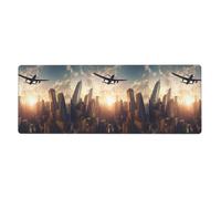 XBKGOHA Tappetino per mouse extra large con immagine di un aereo che vola sopra edifici alti, forte adesione, durevole, bordo di bloccaggio preciso 30,5 x 80 cm