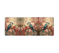 XBKGOHA Tappetino per mouse extra large con immagine vintage di uccelli e fiori, forte adesione, durevole, bordo di bloccaggio preciso 30,5 x 80 cm