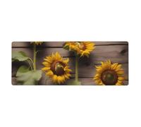 XBKGOHA Tappetino per mouse extra large con tre girasoli su immagine in legno, forte adesione, durevole, bordo di bloccaggio preciso 30,5 x 80 cm