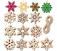 XBOGO 50 PCS Daily Hexagon Pendant, Hole, Cutouts Decoration Wooden for Pendant Home Ornaments with Snowflake Christmas Embellishments Hanging Rustic Unfinished Crafts DIY Decor