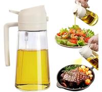 XBOGO Dispenser per olio d'oliva, spruzzatore 2 in 1 per cucinare, 470 ml, bottiglia spray in vetro con versatore, dispenser per olio alimentare e spruzzatore per olio(Bianco)