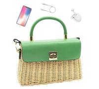 xBolsa de paja de mimbre para mujeres - Molso de paja liviano hecho a mano | Casual Summer Beach Tote | Pequeñas bolsas de cuerpo cruzado tejido para viajes de compras Picnic | Bolsa de hombro de