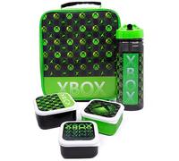 Xbox Lunch Bag per bambini | Borsa per la cena scolastica da 5 pezzi con bottiglia d'acqua senza BPA e contenitori per snack | Logo del controller della console | Delizia per i giocatori verdi