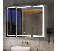 Xbro Armadietto Bagno con Specchio e Luce LED Regolabile, Mobile Bagno con Presa e Ripiano Laterale, Specchio Bagno Contenitore Sospeso per Spazi Compatti 80x16x60 cm