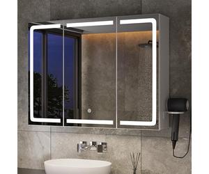 Xbro Armadietto Bagno con Specchio e Luce LED Regolabile, Mobile Bagno con Presa e Ripiano Laterale, Specchio Bagno Contenitore Sospeso per Spazi Compatti 80x16x60 cm