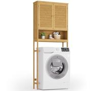Xbro Armadietto Lavatrice, Mobile Salvaspazio per WC, con Ante e Ripiano Aperto, per Lavanderia e Bagni Piccoli, 66x26x170 cm,Colore legno di bambù