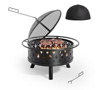 Xbro Braciere da Giardino Ø83 cm con Griglia, Parascintille e Copertura Impermeabile, Fire Pit Esterno per Barbecue e Riscaldamento, Nero