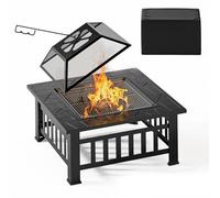 Xbro Braciere da Giardino con Griglia e Parascintille, Fire Pit Esterno 3 in 1 per Barbecue e Riscaldamento, 81×81 cm, Nero