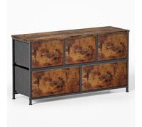 Xbro Cassettiera con 5 Cassetti in Tessuto e Piano in Legno, Mobile con Struttura in Metallo e Piedini Regolabili, Comò per Camera da Letto, Corridoio, Soggiorno, Marrone Rustico
