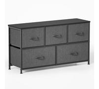 Xbro Cassettiera con 5 Cassetti in Tessuto e Piano in Legno, Mobile con Struttura in Metallo e Piedini Regolabili, Comò per Camera da Letto, Corridoio, Soggiorno, Grigio Scuro