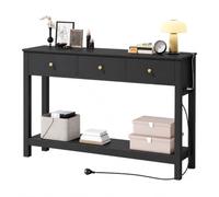 Xbro Consolle Ingresso con 3 Cassetti, 2 Prese AC, USB e Type-C, Tavolo Consolle Stretta con Ripiano, Mobile Salvaspazio per Corridoio, Soggiorno, Camera da Letto e Dietro Divano, 130 x 30 x 80 cm