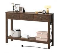 Xbro Consolle Ingresso con 3 Cassetti, 2 Prese AC, USB e Type-C, Tavolo Consolle Stretta con Ripiano, Mobile Salvaspazio per Corridoio, Soggiorno, Camera da Letto e Dietro Divano, 130 x 30 x 80 cm