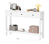 Xbro Consolle Ingresso con 3 Cassetti, 2 Prese AC, USB e Type-C, Tavolo Consolle Stretta con Ripiano, Mobile Salvaspazio per Corridoio, Soggiorno, Camera da Letto e Dietro Divano, 130 x 30 x 80 cm