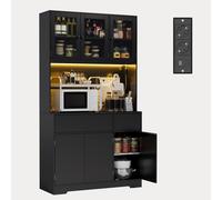 Xbro Credenza Buffet Cucina con Luce LED, Prese di Corrente, Ante in Vetro, 6 An